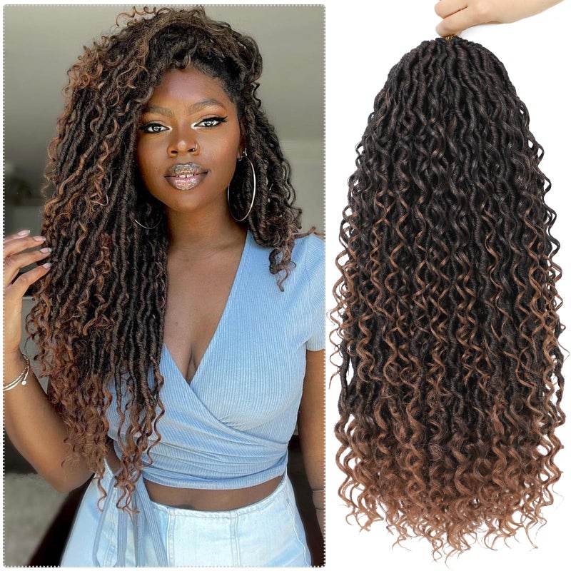SAMBRAID 8 Packs Goddess Faux Locs Crochet Hair for Black Women, Long Goddess Locs Crochet Hair, Boho Style Locs, River Hair with Curly Ends (22Inch, T30#, 8Packs) - Image 1