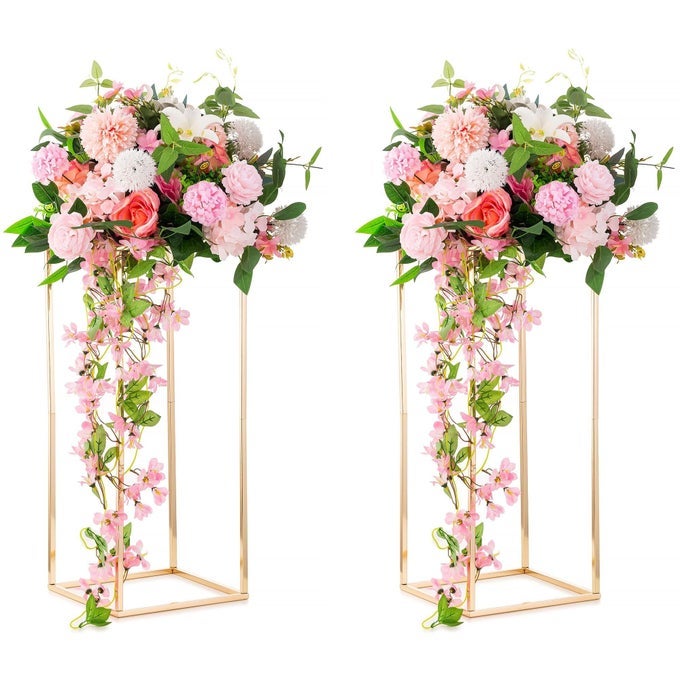 COLUMN VASES WEDDING CENTERPIECES FOR TABLES METAL FLOWER STAND GOLD TALL FLOOR VASE 236IN RECTANGULAR GEOMETRIC FLOWER RACK FOR WEDDING DECORATIONS EVENT PARTY HOME 2 PCS