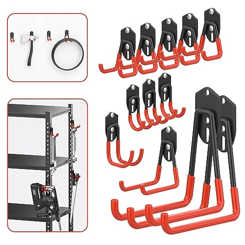 WALMANN 12 PCS Garage Storage Hooks, Wall Mount Utility Hooks for Tools, Ladders, Cords, Folding Chairs, Shovels and Rakes, Shelving Hooks for Keyhole Shelving Units - Image 1