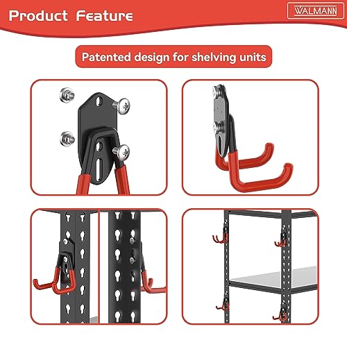 WALMANN 12 PCS Garage Storage Hooks, Wall Mount Utility Hooks for Tools, Ladders, Cords, Folding Chairs, Shovels and Rakes, Shelving Hooks for Keyhole Shelving Units - Image 4