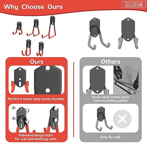 WALMANN 12 PCS Garage Storage Hooks, Wall Mount Utility Hooks for Tools, Ladders, Cords, Folding Chairs, Shovels and Rakes, Shelving Hooks for Keyhole Shelving Units - Image 3