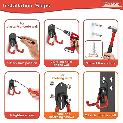 WALMANN 12 PCS Garage Storage Hooks, Wall Mount Utility Hooks for Tools, Ladders, Cords, Folding Chairs, Shovels and Rakes, Shelving Hooks for Keyhole Shelving Units - Image 5