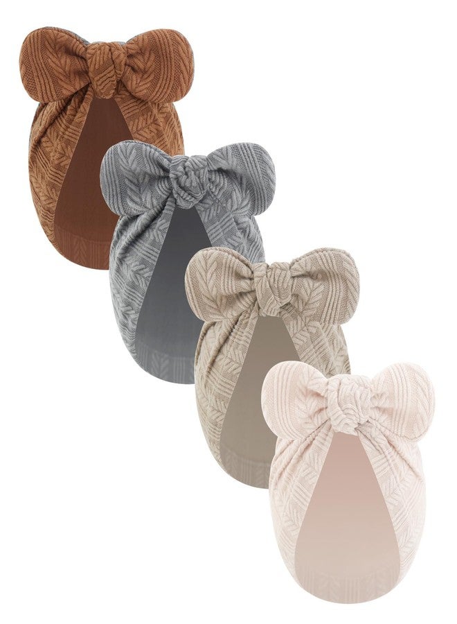 LIDHAY Newborn Baby Bow Knot Turban Hat Infant Hospital Hat Cotton Head Wrap Beanie Cap for Toddler Boys Girls 0-12 Months, Caramel+linen+khaki+apricot, One Size - Image 1