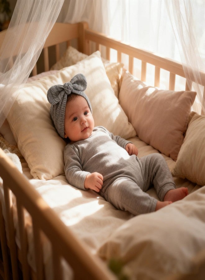 LIDHAY Newborn Baby Bow Knot Turban Hat Infant Hospital Hat Cotton Head Wrap Beanie Cap for Toddler Boys Girls 0-12 Months, Caramel+linen+khaki+apricot, One Size - Image 5