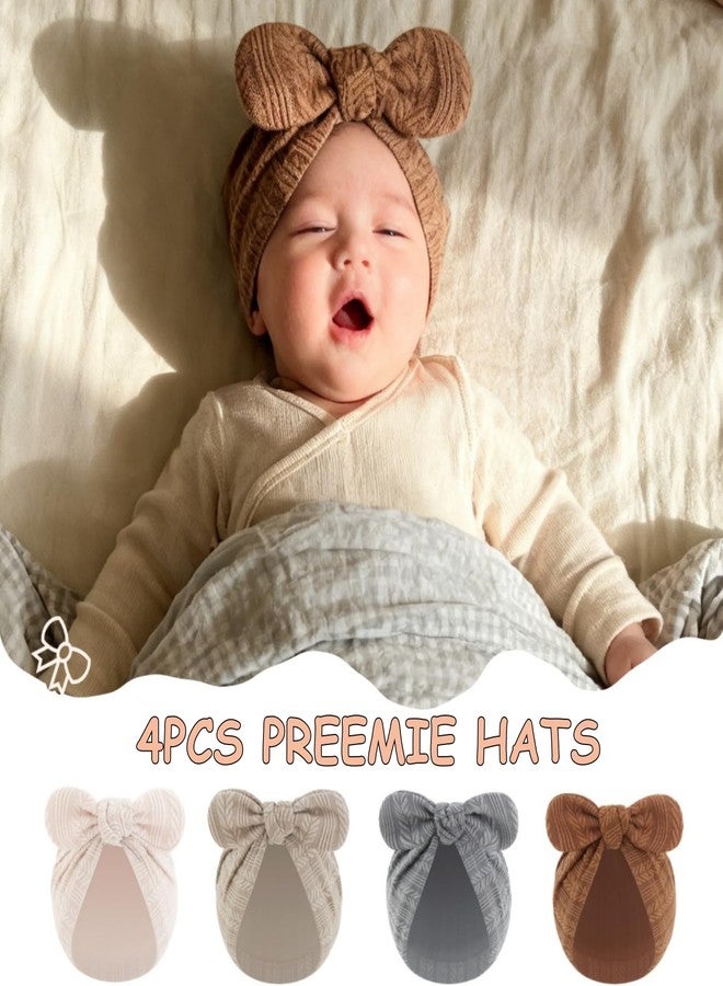 LIDHAY Newborn Baby Bow Knot Turban Hat Infant Hospital Hat Cotton Head Wrap Beanie Cap for Toddler Boys Girls 0-12 Months, Caramel+linen+khaki+apricot, One Size - Image 4