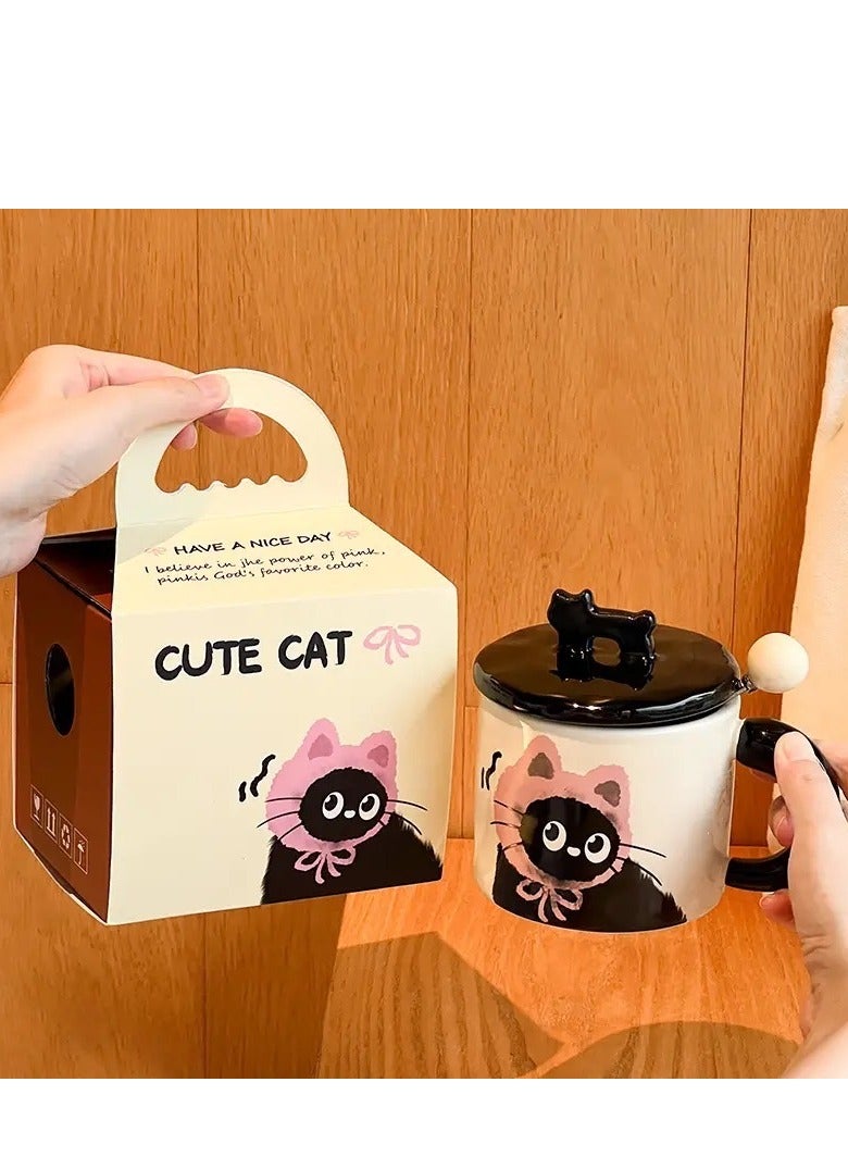 370ml Cute Pink Cat Ceramic Coffee Mug with Lid , Adorable Cute design Tea Cup For Office And Home ,Exquisite Gift Box Packaging for Holiday Gifts, Birthday Surprises, and Daily Use. - Image 1