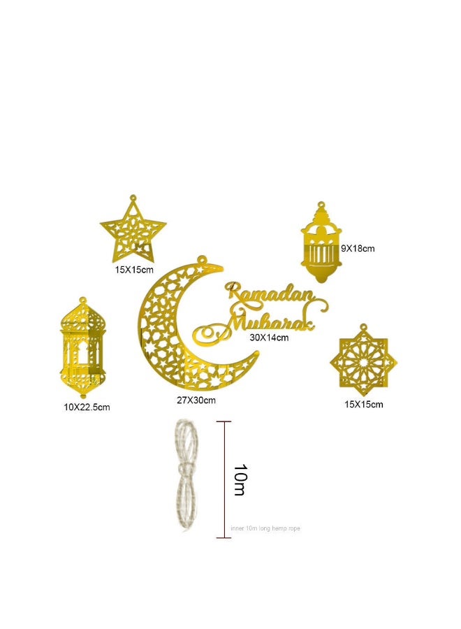 NIBEMINENT 6pcs Ramadan Ornaments, Acrylic Ramadan Kareem Decoration Eid Mubarak Pendant Wind Light Moon Star Shaped Ramadan Decor for Hanging on Walls Windows Trees - Image 4