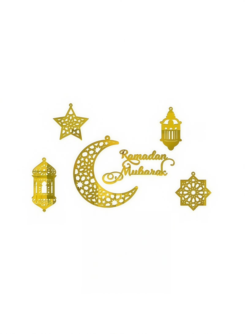 NIBEMINENT 6pcs Ramadan Ornaments, Acrylic Ramadan Kareem Decoration Eid Mubarak Pendant Wind Light Moon Star Shaped Ramadan Decor for Hanging on Walls Windows Trees - Image 1