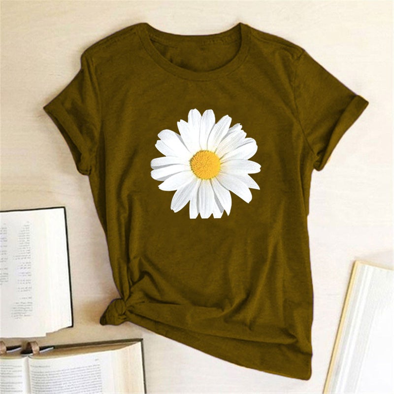 Wish Independent Daisy Fun Pattern Printed Short Sleeve T-Shirt - Image 3