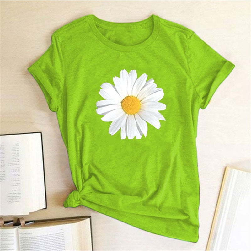 Wish Independent Daisy Fun Pattern Printed Short Sleeve T-Shirt - Image 5