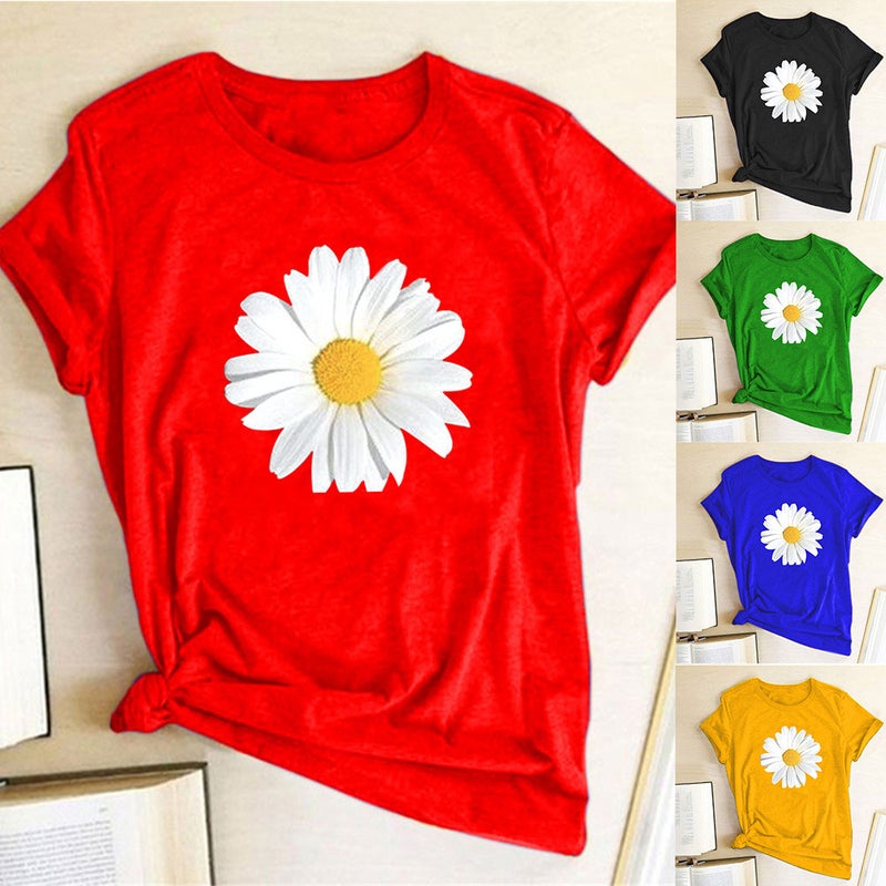 Wish Independent Daisy Fun Pattern Printed Short Sleeve T-Shirt - Image 2