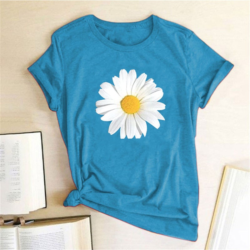 Wish Independent Daisy Fun Pattern Printed Short Sleeve T-Shirt - Image 1