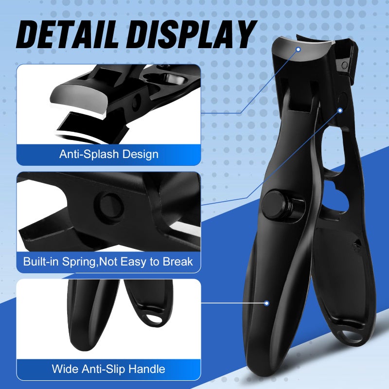 Swocky German Nail Clippers, Premium Stainless Steel Wide Jaw Anti Splash Design,Ultra Sharp Heavy Duty Clippers with Ergonomic Lever,Perfect for Men,Women, and Seniors(Black) - Image 3