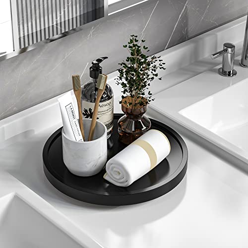 VeyFey Turntable Vanity Tray 10 Inch for Perfume Candle Bamboo Kitchen Sink Countertop Organizer Keep Glass Sponge and Soap Bathroom Coffee Table Decorative Black VFLZ