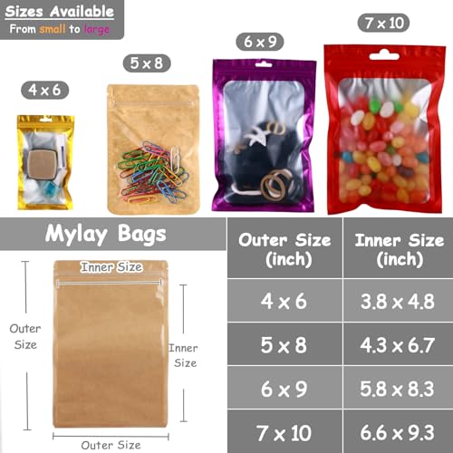 lucpur 200-pack Kraft Mylar Bags with Clear Window 6" x 9" Resealable Foil Pouches for Food Storage Smell Proof Edible Packaging Bag for Cookies Jewelry Small Business Shipping Bags - Image 3