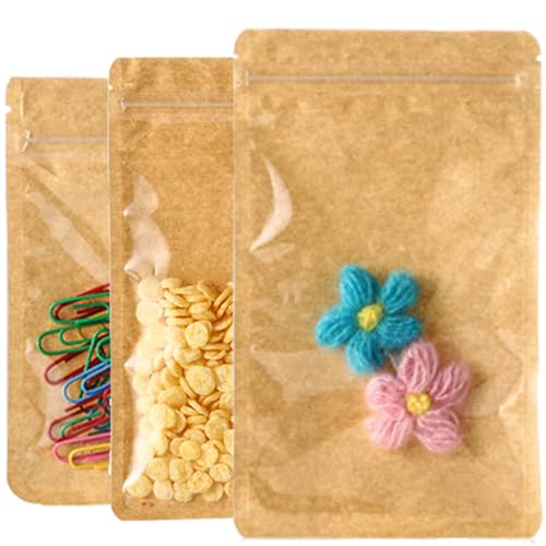 lucpur 200-pack Kraft Mylar Bags with Clear Window 6" x 9" Resealable Foil Pouches for Food Storage Smell Proof Edible Packaging Bag for Cookies Jewelry Small Business Shipping Bags - Image 4