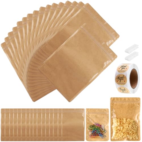 lucpur 200-pack Kraft Mylar Bags with Clear Window 6" x 9" Resealable Foil Pouches for Food Storage Smell Proof Edible Packaging Bag for Cookies Jewelry Small Business Shipping Bags - Image 1