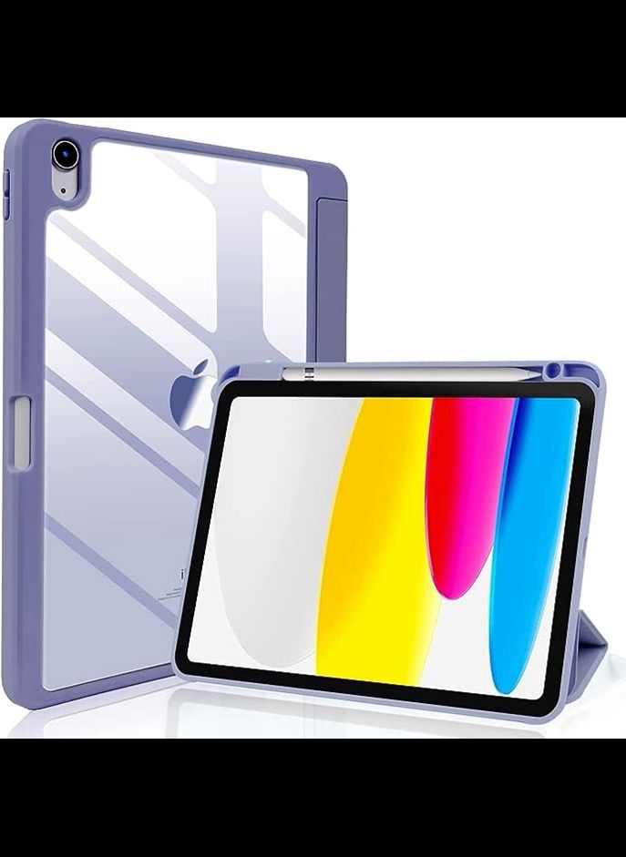 Case for iPad 10th Generation 2022 with Pencil Holder, Slim Smart Cover with Clear Back Shell for iPad10 Case 10.9 Inch,Auto Sleep/Wake (Purple)