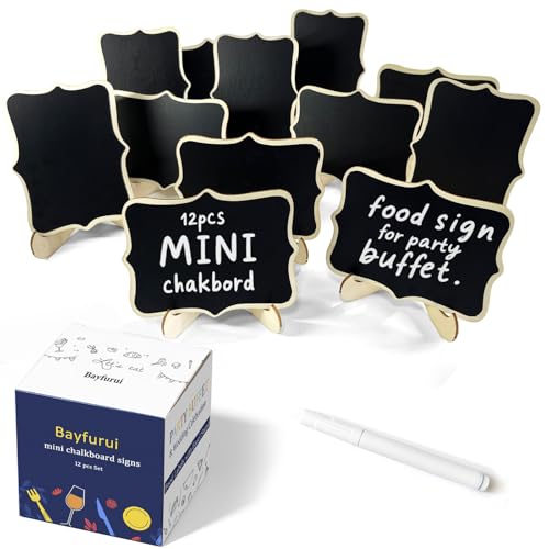 Bayfurui 12pcs Mini Chalkboard Signs with Stand,Food Labels for Party Buffet, Food Tag/Name Card for Wedding Table, Name Tag Drink Labels Taco/Candy Bar/Bake Sale Food Sign, Catering Supplies Buffet Display - Image 1