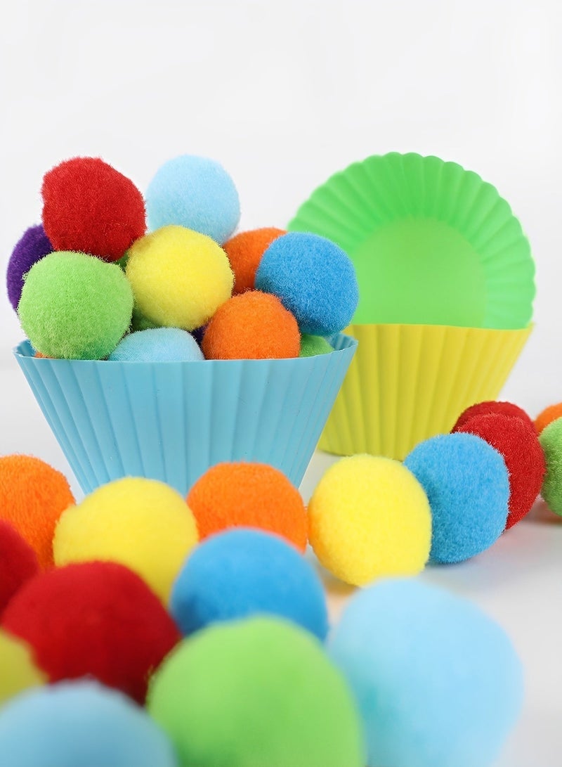 BELANO Montessori Color Sorting Toys 78 Pieces, Pom Poms Sensory Bin Set for Toddlers, Fine Motor Skills Educational Learning Toy with Bowls and Tweezers - Image 4