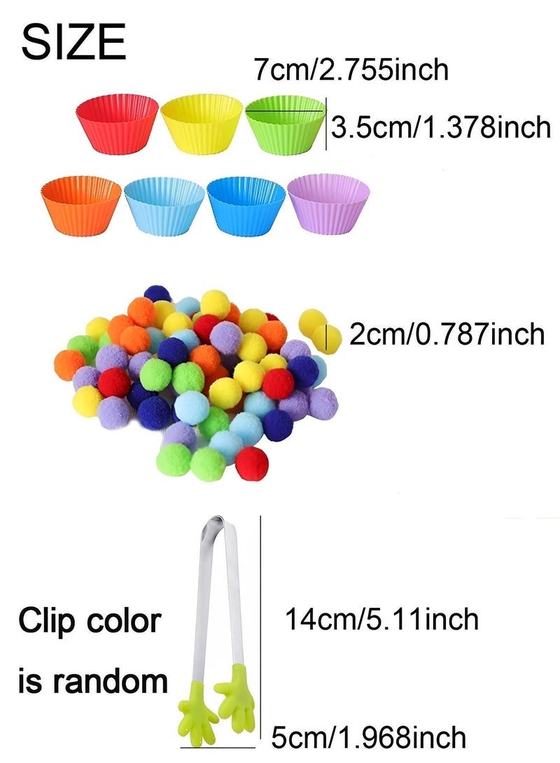 BELANO Montessori Color Sorting Toys 78 Pieces, Pom Poms Sensory Bin Set for Toddlers, Fine Motor Skills Educational Learning Toy with Bowls and Tweezers - Image 2