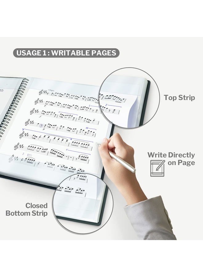 Cranbury Sheet Music Folder 8.5x11 - Dual Use Music Holder (Blue), Store Inside 24 Protective Sleeves or Write on Exposed Pages Outside Sleeves, 8.5 x 11 Spiral Notebook Binder Organizer, Lay Flat - Image 3