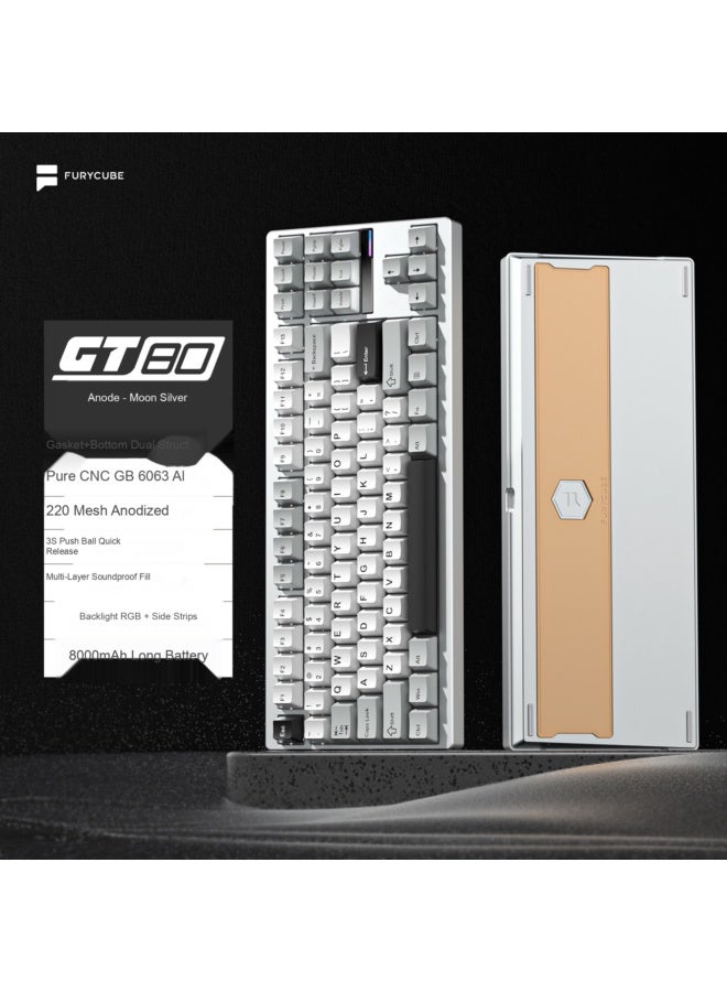 لوحة مفاتيح ميكانيكية من الألومنيوم FURYCUBE GT80 مصنوعة بتقنية CNC - لوحة مفاتيح مخصصة للألعاب تدعم الاتصال اللاسلكي بـ Bluetooth وثلاثة أنماط، متوافقة مع Windows/Mac/Linux