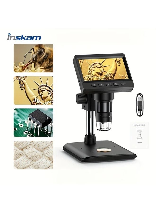 4.3 Inch Black 50 1200X HD Digital Microscope 8 LEDs Dual Power USB Battery For Education Repair - Image 1