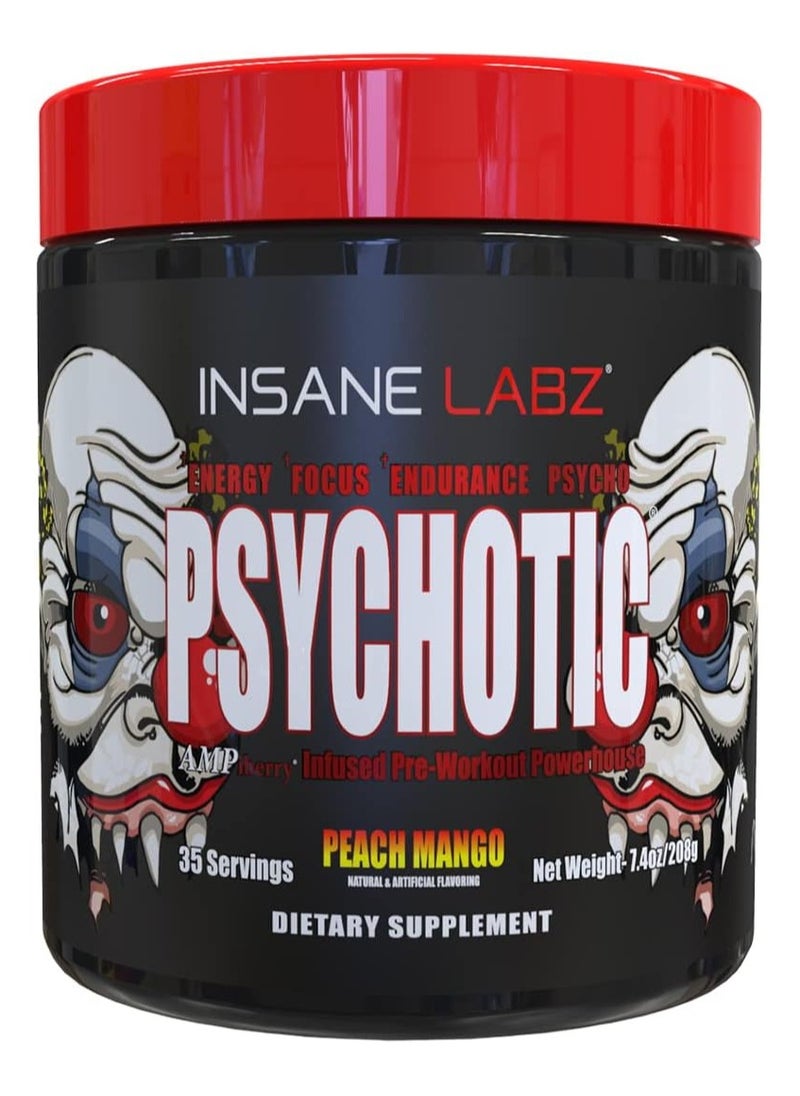 Insane labz Insane Labz, Psychotic, Infused Pre Workout, Peach Mango, 208g, 35 Servings  - Image 1