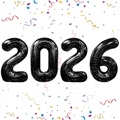 YOUDICT 16 Inch 2026 Balloons Black Number Balloons 16 Inch New Years Balloons for 2026 New Years Graduation Decorations Home Office Decoration - Image 1