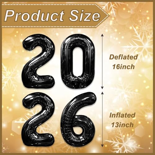 YOUDICT 16 Inch 2026 Balloons Black Number Balloons 16 Inch New Years Balloons for 2026 New Years Graduation Decorations Home Office Decoration - Image 5