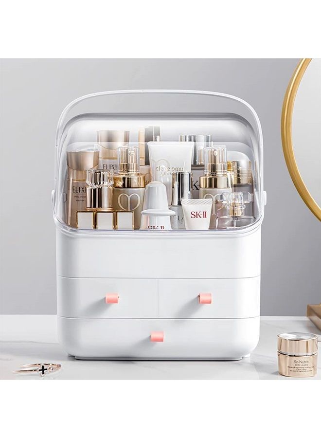 SUNFICON Makeup Organizer Holder Cosmetic Storage Box with Dust Free Cover Portable Handle,Fully Open Waterproof Lid, Dust Proof Drawers,Great for Bathroom Countertop Bedroom Dresser - Image 2