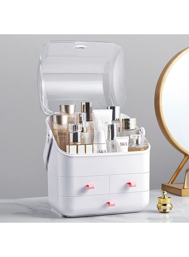 SUNFICON Makeup Organizer Holder Cosmetic Storage Box with Dust Free Cover Portable Handle,Fully Open Waterproof Lid, Dust Proof Drawers,Great for Bathroom Countertop Bedroom Dresser - Image 3