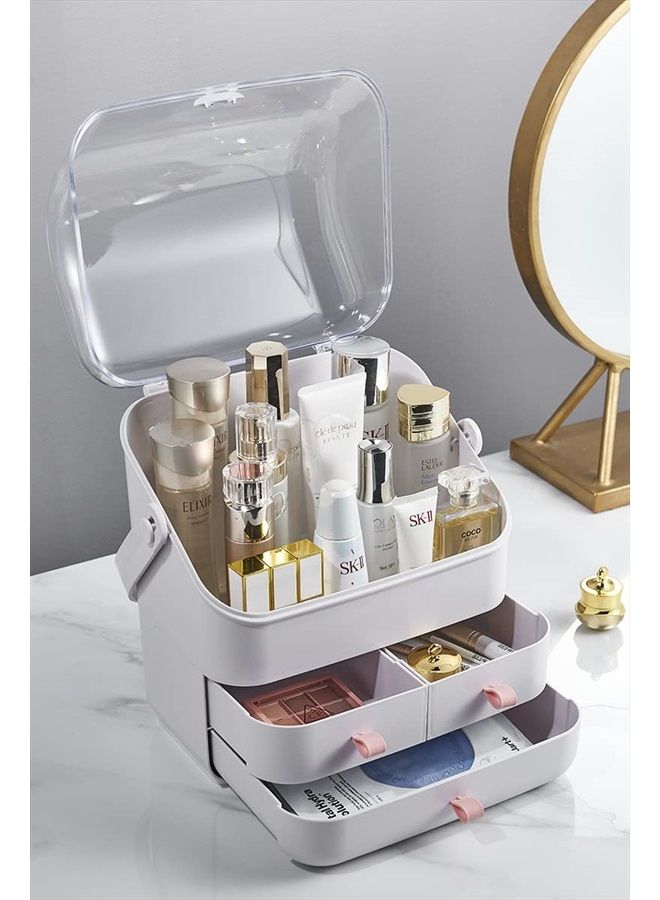 SUNFICON Makeup Organizer Holder Cosmetic Storage Box with Dust Free Cover Portable Handle,Fully Open Waterproof Lid, Dust Proof Drawers,Great for Bathroom Countertop Bedroom Dresser - Image 4