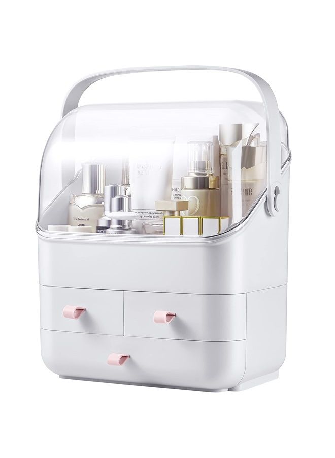 SUNFICON Makeup Organizer Holder Cosmetic Storage Box with Dust Free Cover Portable Handle,Fully Open Waterproof Lid, Dust Proof Drawers,Great for Bathroom Countertop Bedroom Dresser - Image 1