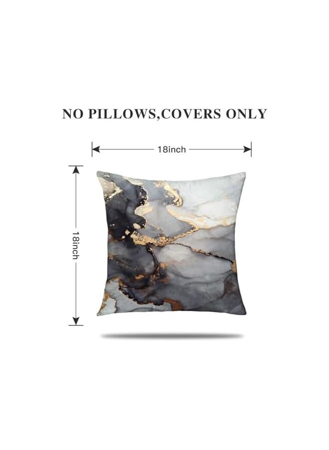 The Bros Marble Texture Black and Gold Silver Decorative Throw Pillow Covers Luxury Abstract Fluid Art Ink Soft Velvet Pillow Case Square Cushion Covers for Couch Living Room 18 x 18 Inch Set of 4  - Image 3