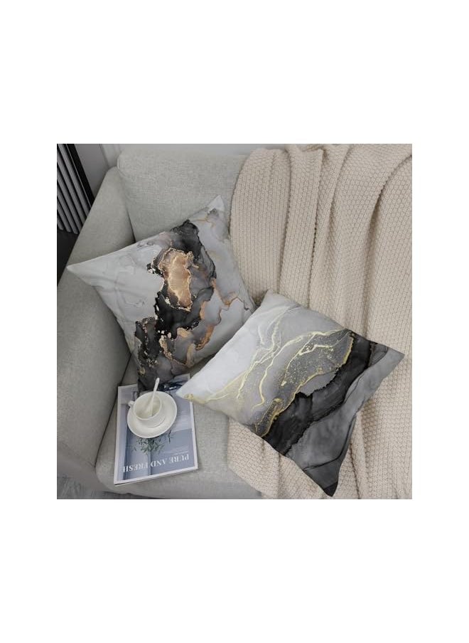 The Bros Marble Texture Black and Gold Silver Decorative Throw Pillow Covers Luxury Abstract Fluid Art Ink Soft Velvet Pillow Case Square Cushion Covers for Couch Living Room 18 x 18 Inch Set of 4  - Image 5