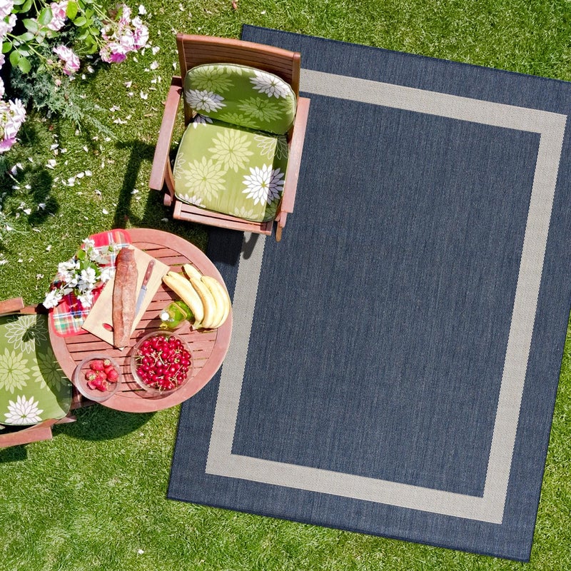 CAMILSON Outdoor Rug 8x10 Modern Outside Rugs for Patios Porches Waterproof Durable Washable NonShedding EasytoClean Indoor Outdoor Area Carpet 8 x 10 Bordered  BlueWhite