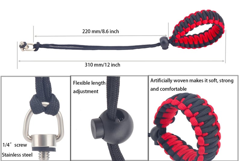 Rigdance حزام معصم كاميرا ريجدانس باراكورد مع برغي إفراج سريع لكاميرات إنستا 360 X3 وكاميرات DSLR وكاميرات الحركة وعصي السيلفي (أسود وأحمر) - Image 5