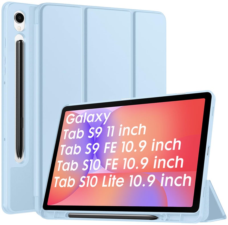 Robustrion Cover for Samsung Galaxy Tab S10 Lite 10.9" / Tab S9 FE/Tab S10 FE/Tab S9 11" with [S Pen Holder], Flip Case for Samsung Tab S10 Lite /S10/S9 FE Tablet Cover [Auto Sleep Wake] - Light Blue - Image 1