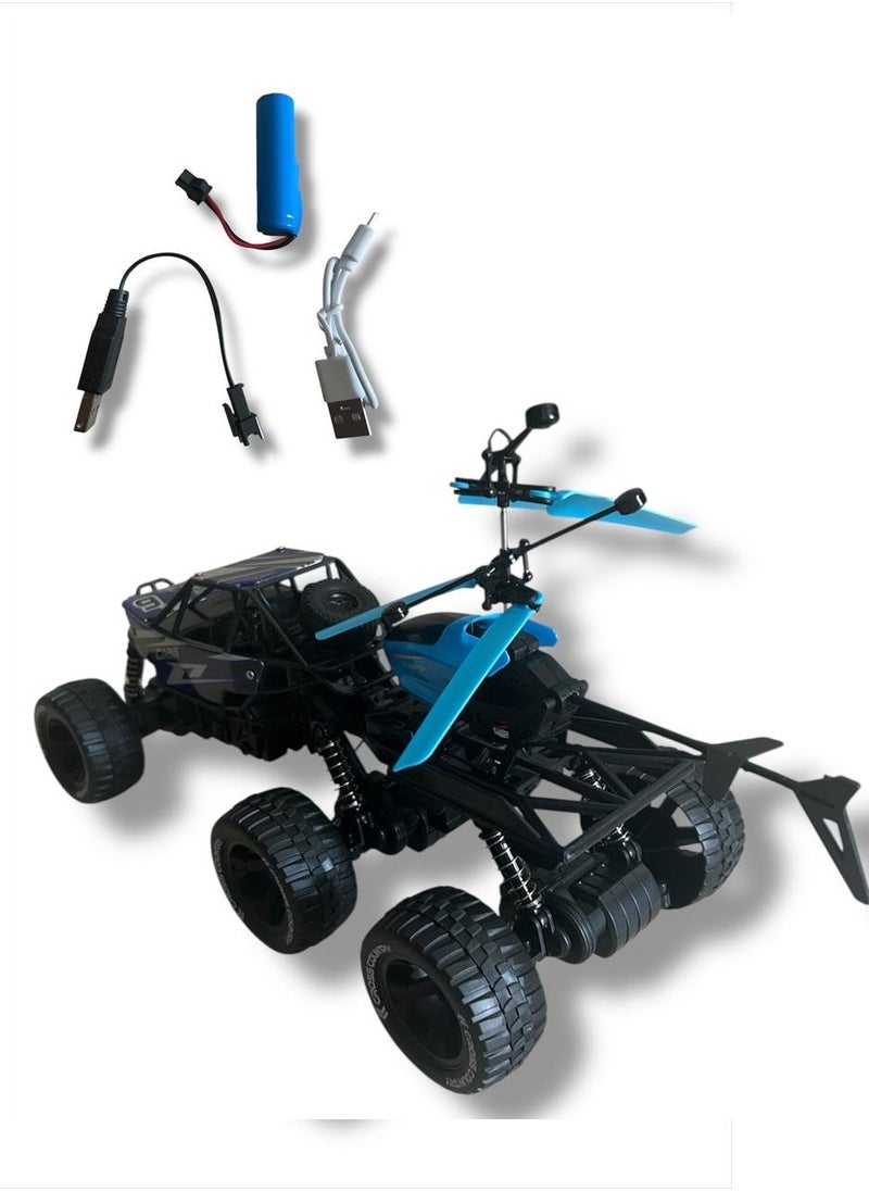 6-Wheel Remote Control Car with Detachable Plane – Off-Road RC Toy for Kids – Blue & Black 