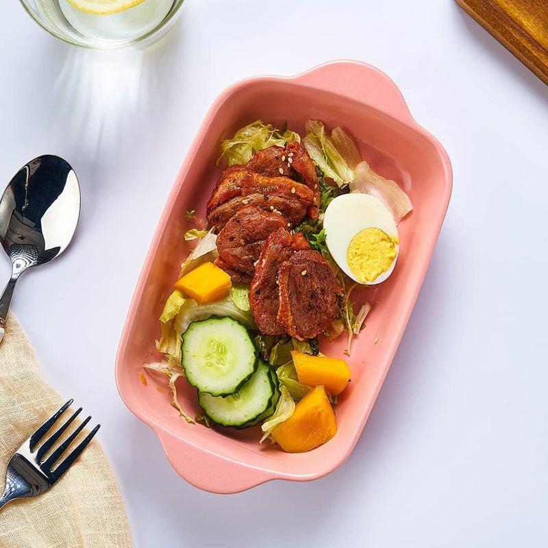 Trifecta طبق خبز سيراميك مستطيل ملون غير لامع مع مقبض للفرن صينية خبز سيراميك صينية لازانيا أدوات خبز فردية 9x5 بوصة (عبوة وردية - 2) - Image 3