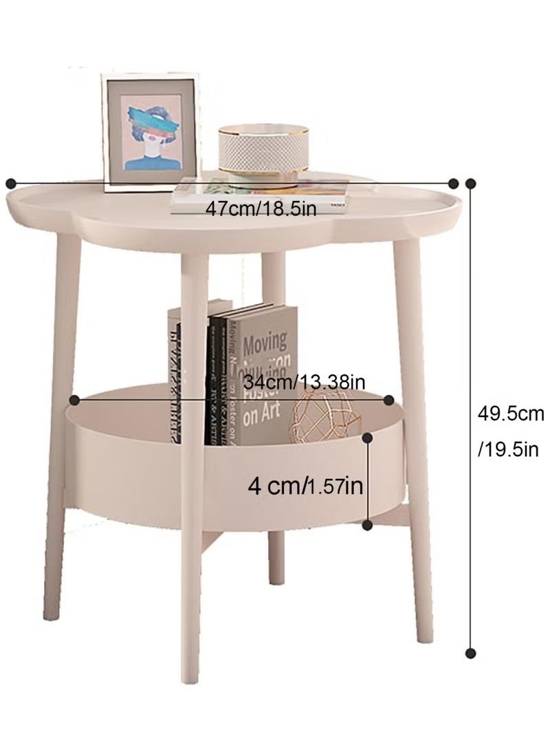 يلا جوي طاولة جانبية بيضاء، طاولة صينية قابلة للإزالة على شكل بتلة، طاولة جانبية من طبقتين مع سلة رف تخزين، طاولة قهوة، طاولة جانبية جانبية، مناسبة لغرفة المعيشة أو غرفة النوم أو المكتب أو الفناء أو الشرفة أو الحديقة - Image 2