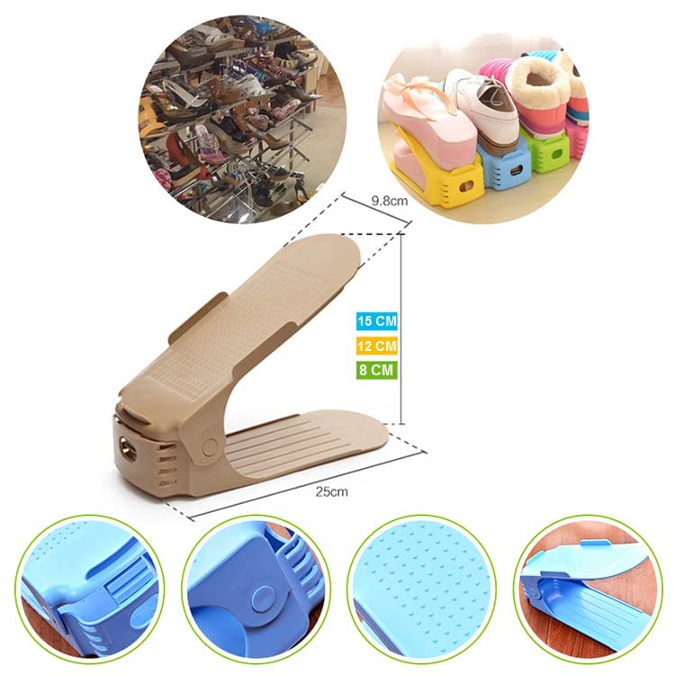 NYALKARAN Plastic Shoe Slots Organizer Space Saver Double Deck Shoe Rack Adjustable Shoe Slots for Closet Organization (Multicolor) (Pack of 8), Cm - Image 4