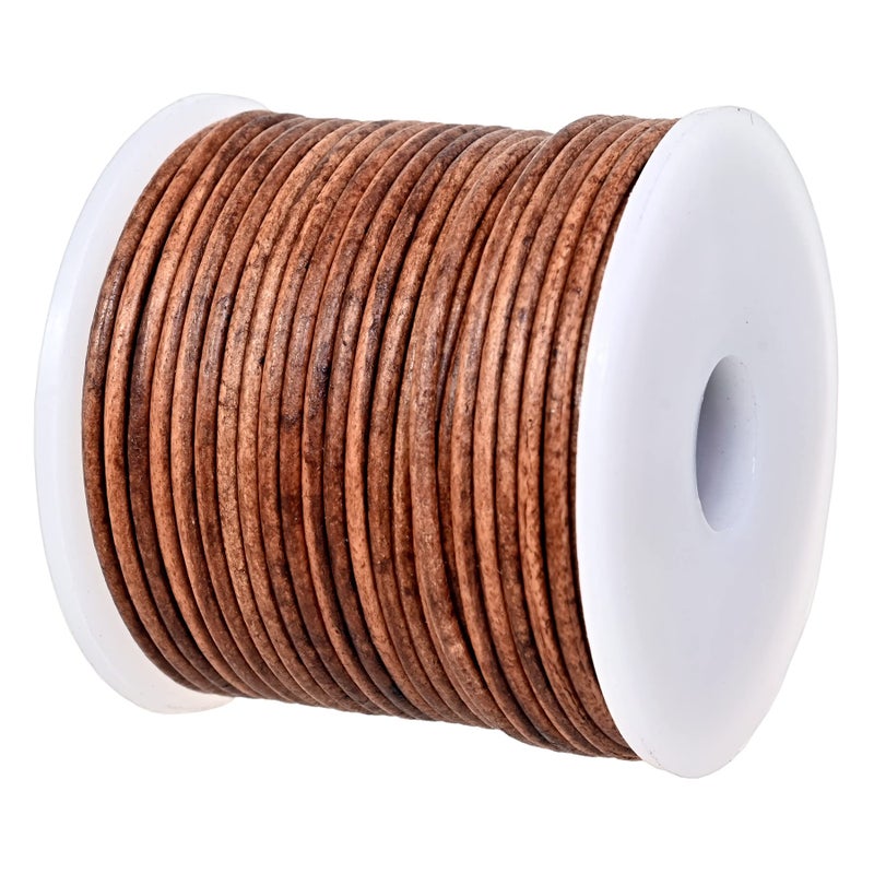 GENIQUE RealGenuine Round Leather String Cord for Necklace Bracelets Jewellery Braiding 15mm Saddle Brown Distressed