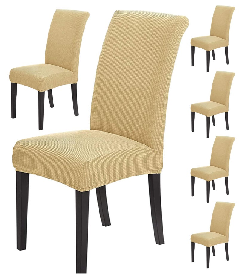 Styleys Dining Chair Cover Slipcovers, Jacquard Chair Seat Protector Removable Washable Spandex Kitchen Chair Covers for Dining Room, Set of 6, Parmesan, JLMC04 - Image 1