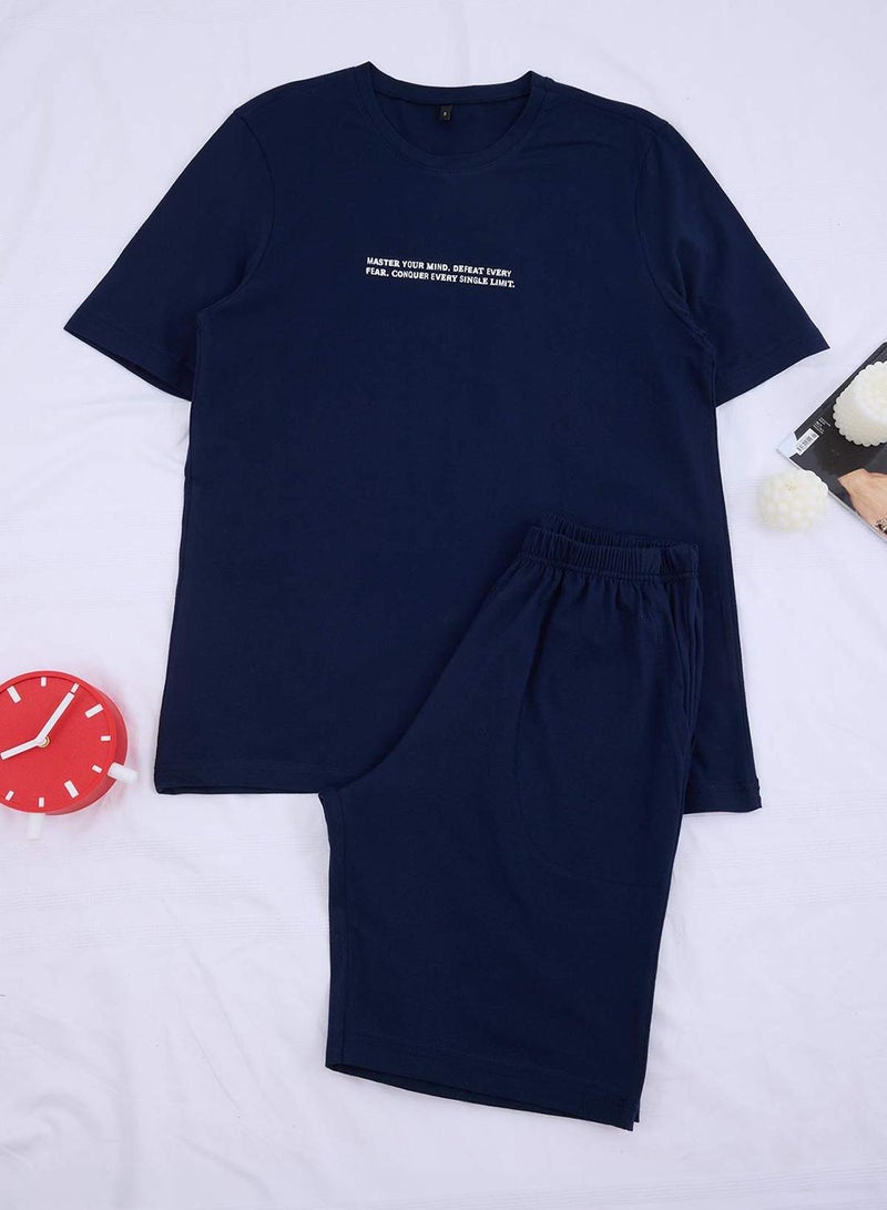 trendyol Navy Blue Regular Fit Printed 100% Cotton Summer Pajama Set Tmnss26Pt00038 - Image 5
