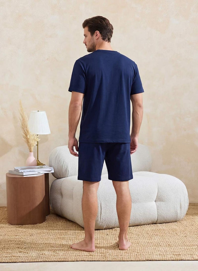 trendyol Navy Blue Regular Fit Printed 100% Cotton Summer Pajama Set Tmnss26Pt00038 - Image 3