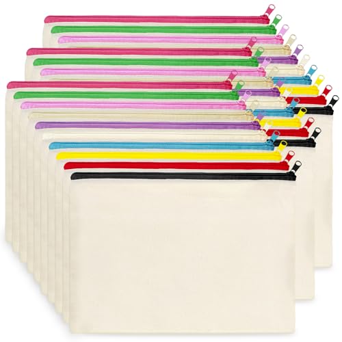 Koolmox Canvas Zipper Pouch - 9x7, 20 Pack with Zipper, Cotton Canvas for Embroidery, Tie Dye, Marker and Circuit Projects, Beige Travel Bags - Image 1