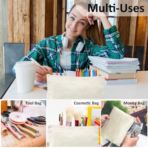 Koolmox Canvas Zipper Pouch - 9x7, 20 Pack with Zipper, Cotton Canvas for Embroidery, Tie Dye, Marker and Circuit Projects, Beige Travel Bags - Image 5